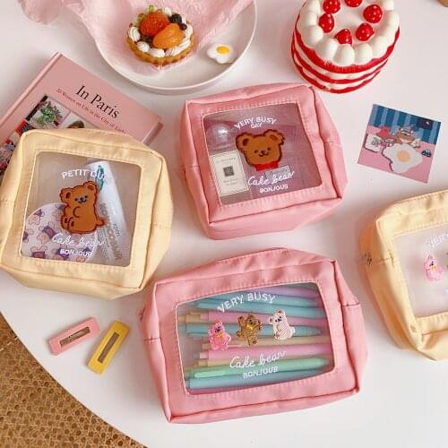 Waterproof Large Mesh cosmetic bag female portable ins wind cartoon large-capacity girl pencil case storage bag toilet bag