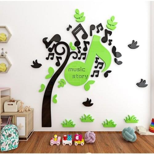 Mirror Happy notes 3D Crystal Acrylic three-dimensional wall stickers Music Kindergarten classroom wall stickers