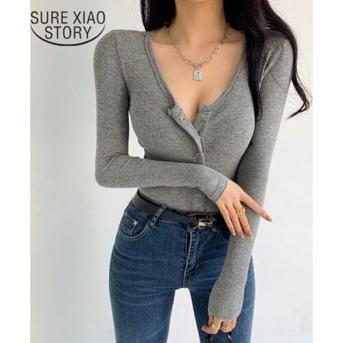 Long Sleeve Women T-shirts 2021 Autumn Bottom Coat American European New Sexy Clothes Slim Fit Short Tops Fashion T-shirt 15806