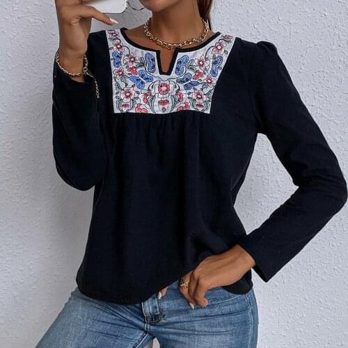 CARDE HOMES 2021 Autumn Winter New Long Sleeve O-Neck Loose Women T-Shirt Casual Fashion Pullover Splicing Black Tee