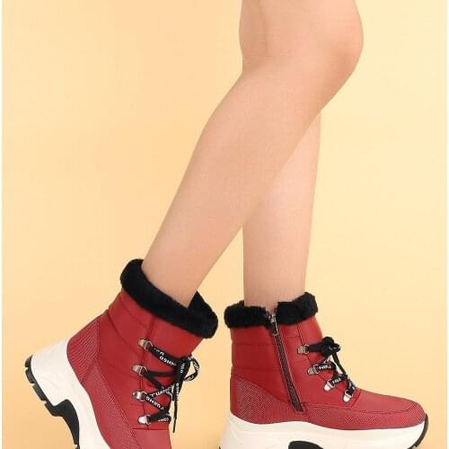 Womens Winter Shoes With Thermal Sheepskin Snow Boots Burgundy
