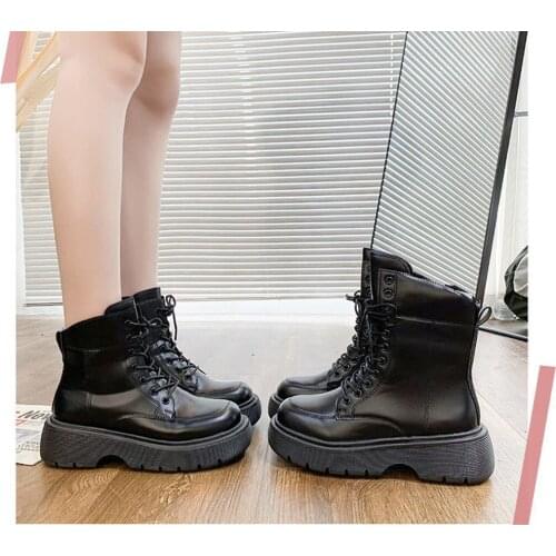 YSHUNIJ Big head Martin boots womens spring and autumn single boots sponge cake thick bottom slimming boots ins cool boots