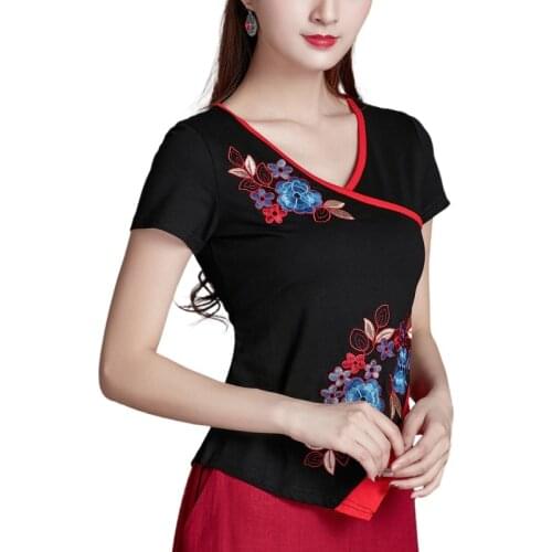 Ladies Chinese Tops Women 2021 Chinese T Shirt Oblique Shanghai Shirt Qipao Cheongsam Top Chinese Style Clothing Women V1945