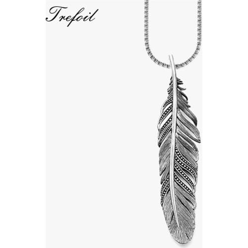 Link Chain Necklace Black Feather, Fashion 925 Sterling Silver Jewelry European Punk Gift For Men Women 2018 Colar Masculino