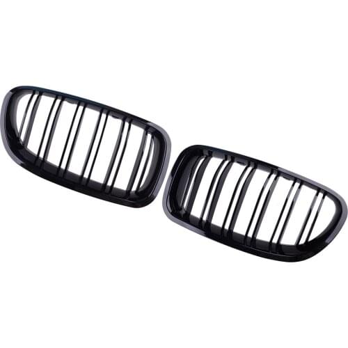 1Pair Gloss Black Twin Bar Slat Front Kidney Grill Grille Fit For BMW 5-Series F10 F11 2011 2012 2013 2014 2015 2016 51137203649