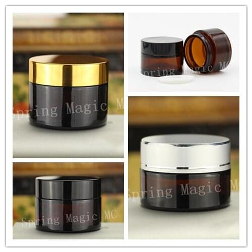 30g Brown Glass Cream Bottle With Gold / Black/Matt Silver Lid Eye Cream Jar Mask/Serum,Emulsion Cosmetic Container Glass bottle
