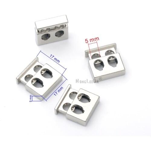 30pcs/lot square metal 5mm alloy stoppers toggle cord locks Drawstring lock with two holes for bungee shock cord STP-010