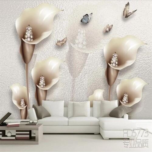 Milofi custom 3D wallpaper mural three-dimensional calla jewellery flowers living room background wall decoration painting