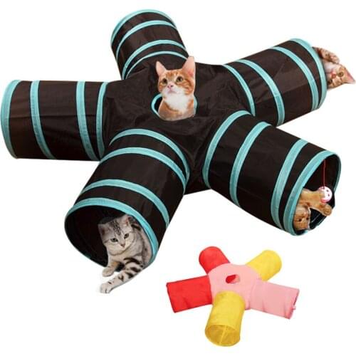 5 Holes Foldable Pet Cat Tunnel Indoor Outdoor Pet Cat Training Toy For Cat Rabbit Animal Play Tunnel Tube With Hanging Balls