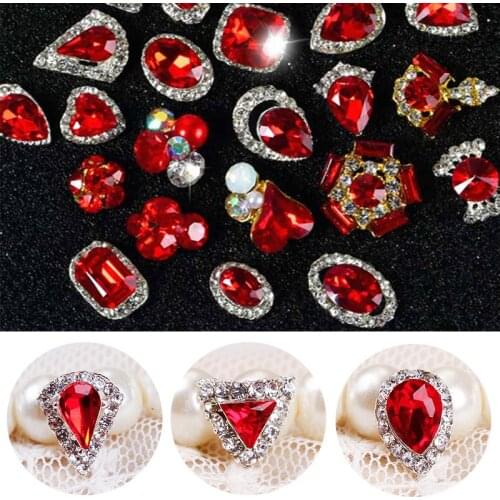 5Pcs nail jewelry nail art strass Red crystal rhinestone Charms Rhinestones Nails Tools For Glitter 3D Nail Art Decorations,M409