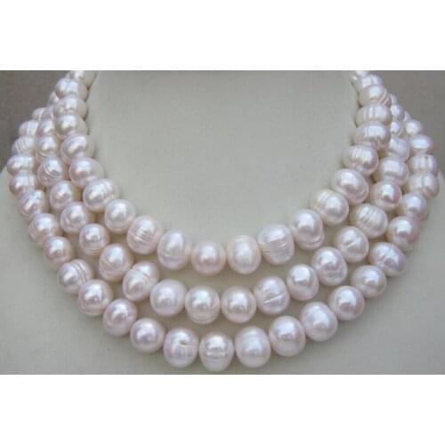 50 INCH LONG 11-13mm white pearl necklace YELLOW CLASP