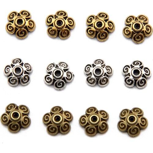 50pcs 10mm Antique Metal Color Flower Shape Metal Alloy Loose Spacer Beads Caps lot for Jewelry Making DIY Crafts Findings