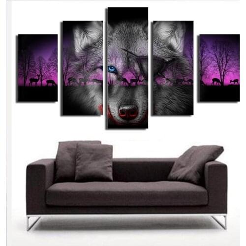 5d Diamond Painting Full Square/Round 5 Pieces Wolf And Deer Pictures Multi-Picture 3D Diamond Embroidery Fantasy Animals
