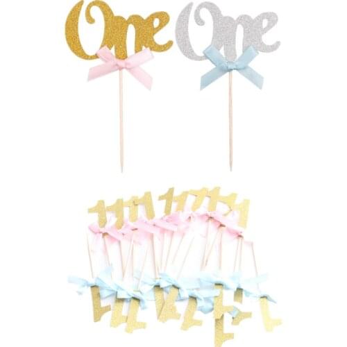 6/10Pcs First Birthday Cake Cupcake Topper Party Decorations Baby Boy Girl I AM ONE Year Gold 1 Anniversary Supplies