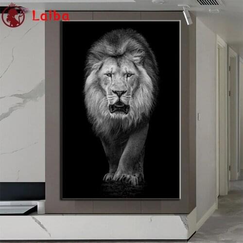 Diamond Painting Black and white animal art, lion Cross Stitch Diamond Mosaic Picture Of Embroidery crystal Beaded Handicraft