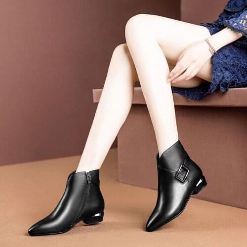 Fashion womens boots winter zipper retro leather shoes pointed toe platform high heel ankle boots women shoes