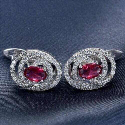 Delicacy Luxury Female Red/White Cubic Zircon Buckle Stud Earrings for Women Design Jewelry
