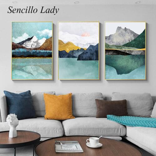 Mountain Lake Sunset Abstract Poster Landscape Print Modern Canvas Wall Painting Contemporary Art Picture Living Room Decoration