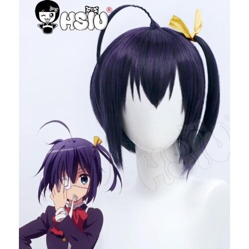 HSIU Takanashi Rikka wig Anime Love, Chunibyo & Other Delusions CosplayBlack and purple mixed short hair+free wig cap