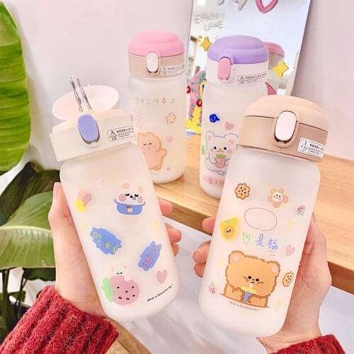 Ins Wind Cartoon Straw Glass Personality Student Girl Heart Large-capacity Water Cup Portable Hand Cup Girl Cute Water Bottle