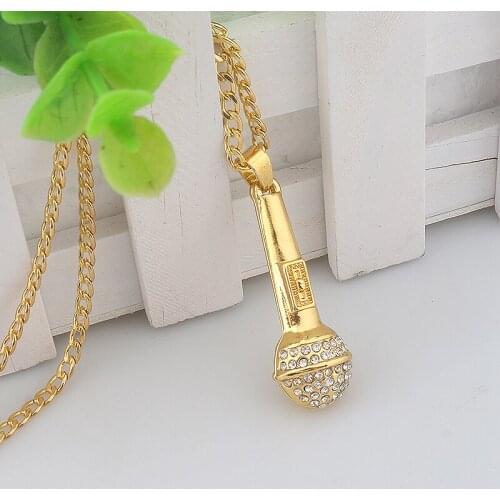 SG HIP Hop Gold Color Ice Out Bling Music Stereoscopic Microphone Pendants Necklaces For Men Women Jewelry