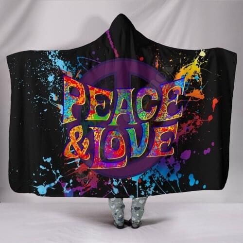 Colorful Peace Love Abstract Art 3D Printed Wearable Blanket Adults For Kids Various Types Hooded Blanket Fleece blanket
