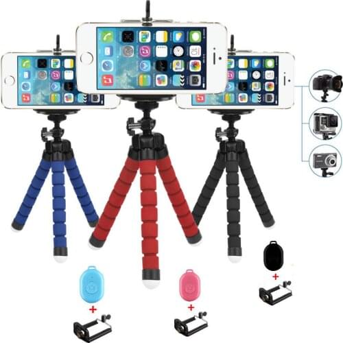 Mini Flexible Octopus Sponge Tripod with Bluetooth Remote Phone Mount Holder for iPhone Xiaomi Huawei For GoPro Camera Accessory