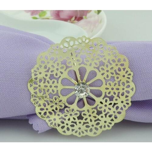 Fashion Gold Metal Lotus Flower Napkin Rings with Wedding Crystal napkin rings holder for Hotel Wedding Banquet Table Decoration