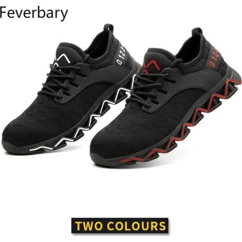 Feverbary Men Steel Toe Cap Gorund Work Safety Shoes Outdoor Non-slip Hiking Boots Comfortable Breathable