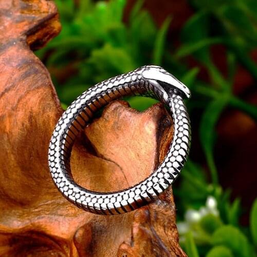 Retro Nordic Mythology Men Ouroboros Ring Punk Hip Hop Stainless Steel Biker Snake Ring For Men Women Fashion Jewelry Gifts
