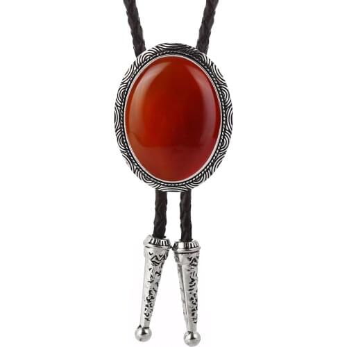 Western cowboy American original zinc alloy leather natural stone mens and womens bolo tie
