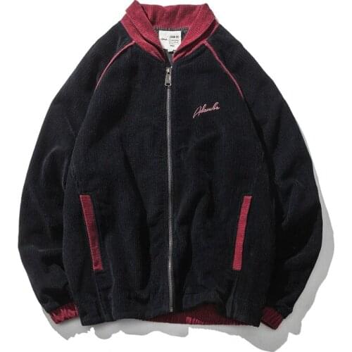 New Retro Corduroy Jacket Men Patchwork Harajuku Letter Embroidery Solid Color Coat Outwear Homme M-2XL