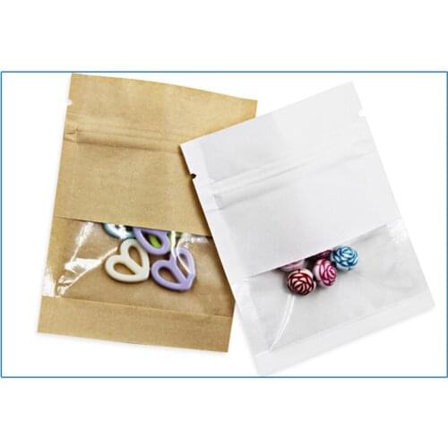 Wholesale 100pcs/lot Small Brown/White Paper Clear Window Zipper Bag Eco-friendly Hanging Paper Gift Bag Resealable Package Bags