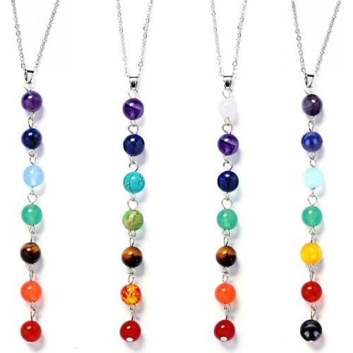 Wholesale 7 Chakra necklace Natural 8mm stone personality pendant necklace mixed color