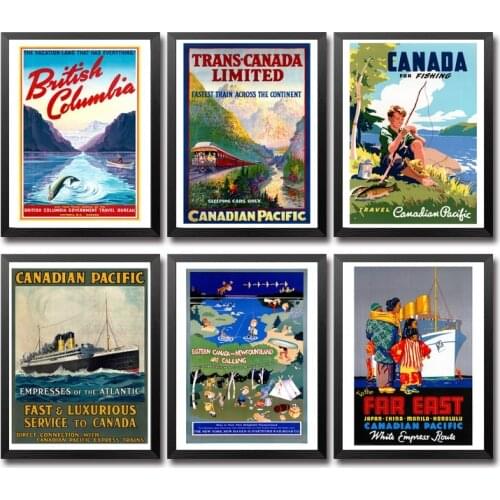 Canada Fish Cruise Ship Far East Quebec Vintage Travel Poster