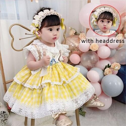 Baby girl dress cartoon lace tie headdress dress stage costumes girl princess dress party dress wedding dress clothes for girls