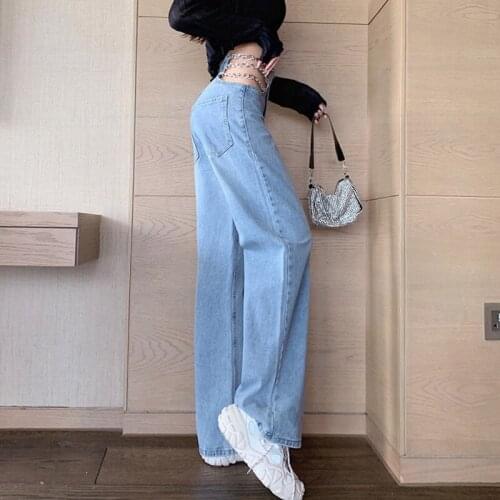 Hot Sexy Women Chain Hollow Out Jeans Hip Hop Fashion Clubwear Long Trousers Loose Fit Female High Waist Straight Denim Pants