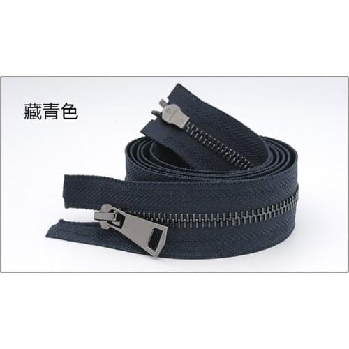 Free shipping 2pcs/lot 120cm navy blue 5# metal copper zipper gun black teeth high-grade leather down jacket double head zipper