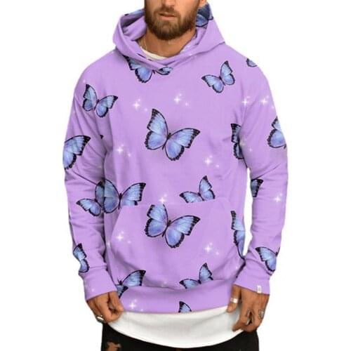 Pullover Stylish Men Pockets Butterflies Print Warm Hoodie Autumn Sweatshirt Warm Streetwear