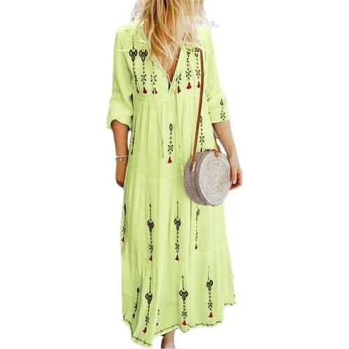 Plus Size Maxi Dress for Women Eid 2021 green Elegant Ethnic Embroidery Long Sleeve Oman Arabic Muslim Clothes