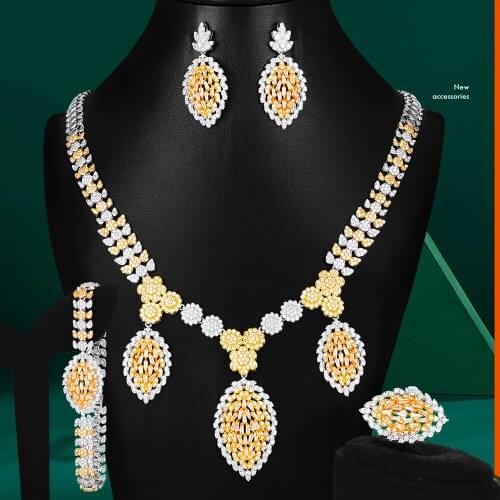 Blachette Nigerian Dubai Luxury Waterdrop Pendant Necklace Bangle Earrings Ring For Women Wedding African Bridal Jewelry Set