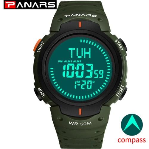 Climber Luxury Mens sport Digital watch Running Swimming Military watches Compass waterproof 50m relojes para hombre Army Green