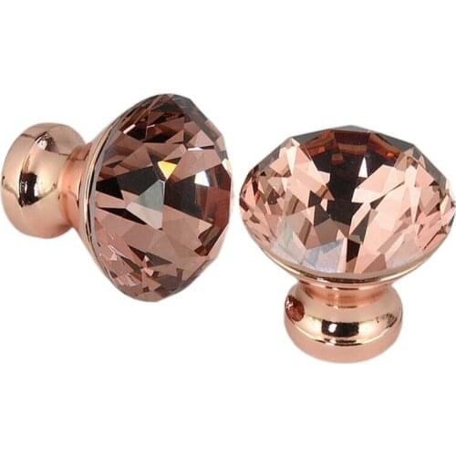 Crystal Glass Cabinet Knobs Rose Gold Diamond Shape Glass Knob and Pull Handle for Kitchen Bathroom Wardrobe Cupboard