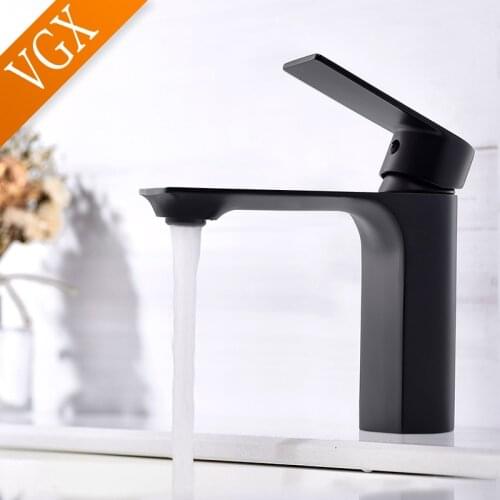 VGX Bathroom Faucets Basin Mixer Sink Faucet Gourmet Washbasin Taps Hot Cold Water Tap Single Hole Tapware Brass Black F602-101B