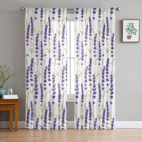 Lavender Plant Flower Modern Curtains For Living Room Transparent Tulle Curtains Window Sheer For The Bedroom Accessories Decor