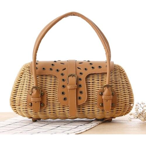 Ins handbags women bamboo top handle bags female causal totes small hollow summer beach bags for ladies and girls wood 2018