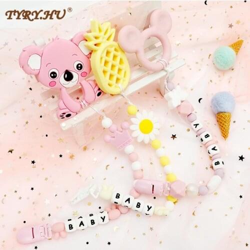 TYRY.HU Pacifer Chain Personalized Name Pacifier Clip Holder with Silicone Teething Pendant DIY Baby Teething in Baby Teethers