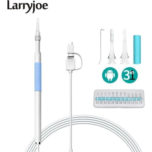 Larryjoe 3-in-1 HD720P Earwax Cleaner USB Endoscope 5.5mm Visual Ear Spoon Earpick Otoscope Camera for Android IOS PC