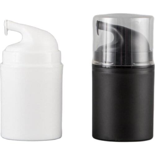 50 ML white airless vacuum pump lotion bottle with black pump and black lid used for Cosmetic Packaging products