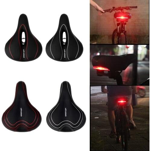 Bicycle Saddle Bike Seat Cushion with Tail Warning Light Shock Resistant Hollow/Solid PU Leather MTB Mountain Road Bike Saddles